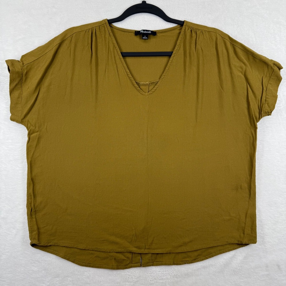Madewell Womens Central Shirt Short Sleeve V-Neck Button Back Olive‎ Green Small